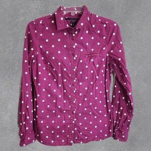 Tommy Hilfiger Purple White Dot Button Down Size Small